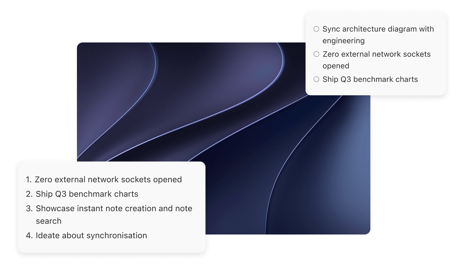 Floating notes over the desktop artwork